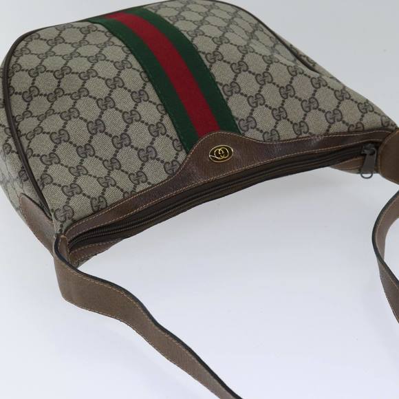 GUCCI GG Supreme Web Sherry Line Shoulder Bag PVC Leather Beige Gold Auth 88635 - Picture 6 of 16